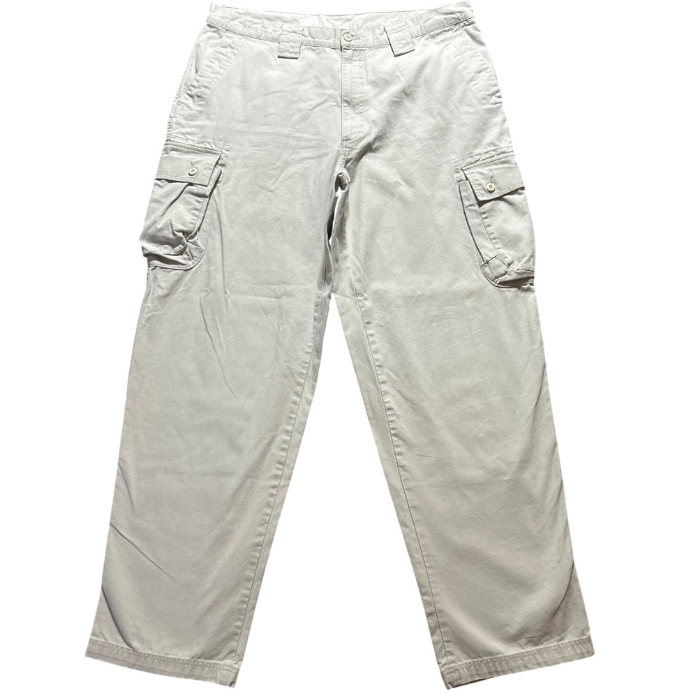 L.L. Bean Cargo Pants Mens 38x34 Stone Cotton Canvas Straight Leg Utility